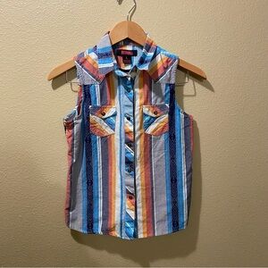 Girls’ Large Rock & Roll Denim Cowgirl Striped Sleeveless Snap Western Shirt